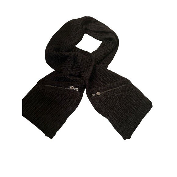Calvin Klein Women’s Black Wide Knit Pockets Zippers One Size Scarf Wrap NWT - Picture 1 of 10
